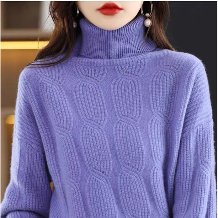 2023 autumn new arrival Ladies turtleneck long sleeve comfortable cable knit women sweater jumper
