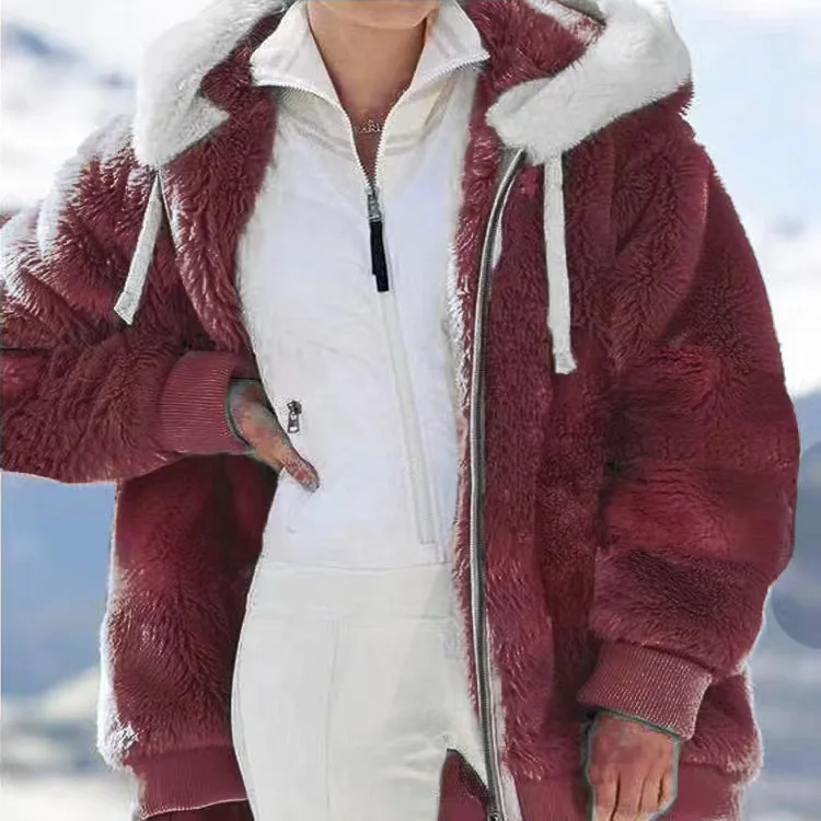Factory direct sale high-end women winter thick warm Multi-colored hooded coat zipper faux fur coat mink coat for ladies