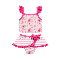 Hot sale Girls cute 2 pieces Polyester 1-6 years old kids floral printed bathing suit swimming wear baby swimsuit