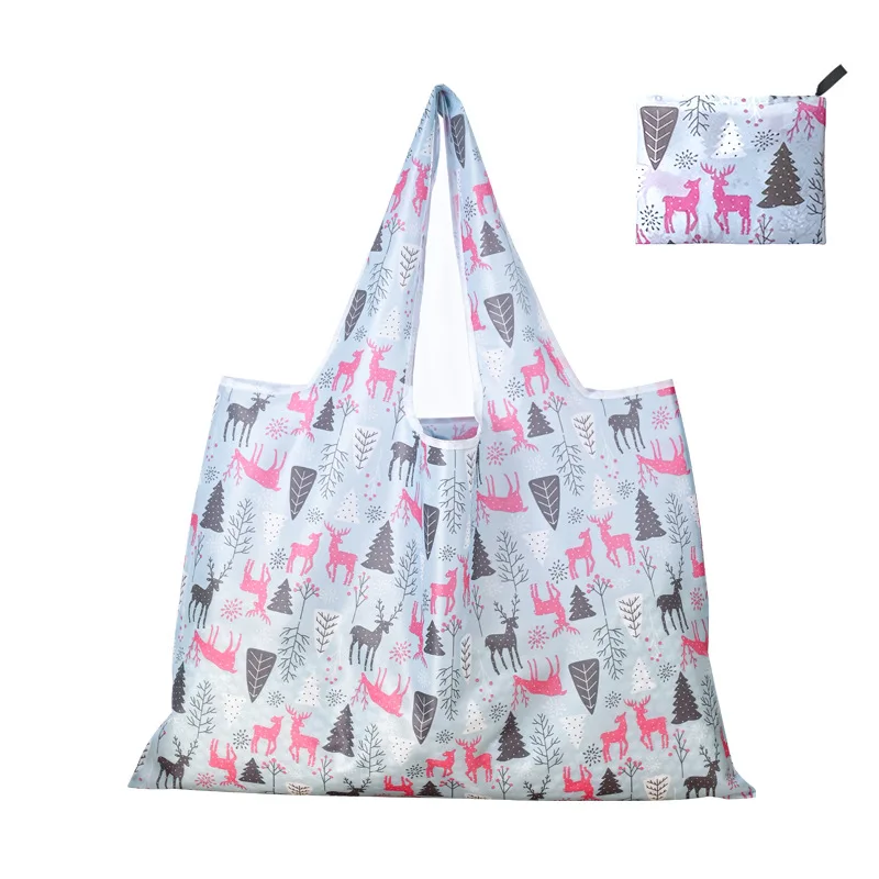 Large Capacity Storage Bag Foldable Large Size Floral Cloth Creative Portable Oxford Printed Grocery Shopping Bag