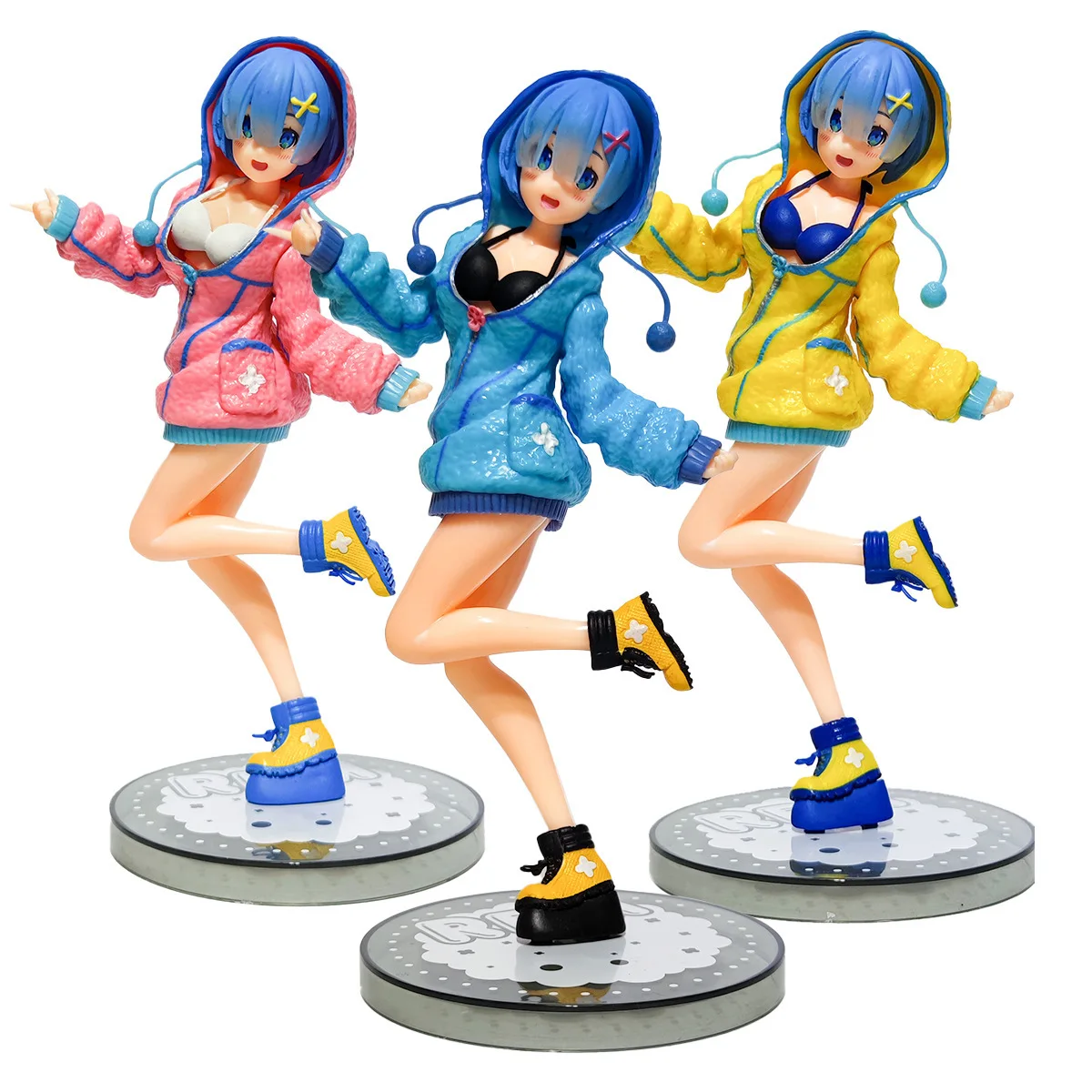 Оригинальная фигурка аниме 22 см Rem Red: нулевая жизнь в другом мире желтая толстовка с капюшоном Милая модель кукла из ПВХ Статические игрушки