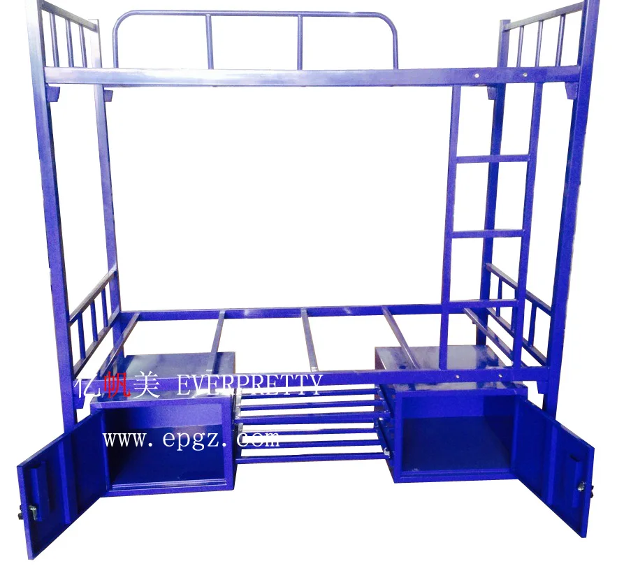 Everpretty Dormitory Steel Metal Bunk Bed with Two Big Cabinets