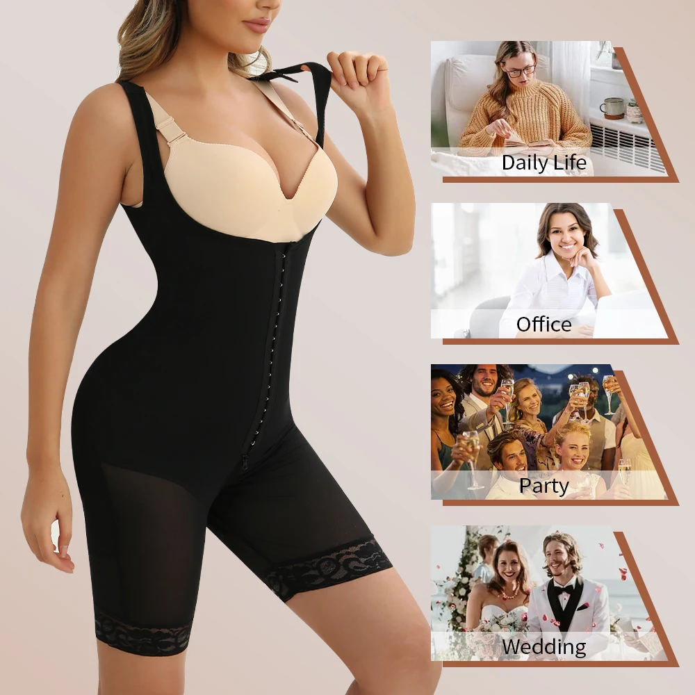 Fajas Colombianas Shapewear Women Tummy Control Post Surgery Compression Garment with Zipper Crotch