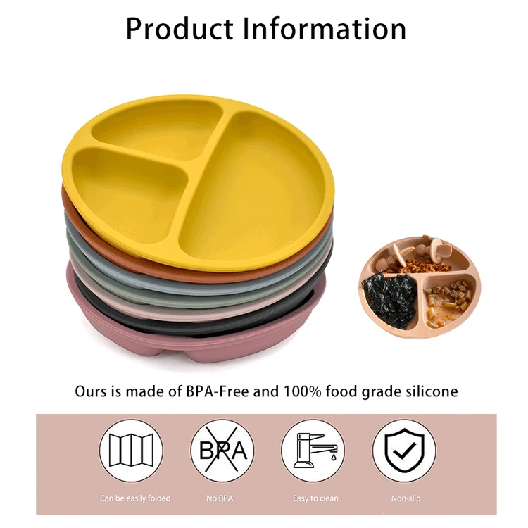 Food Grade Silicone  Baby Divided Suction Plate Silicone Tableware For Toddler