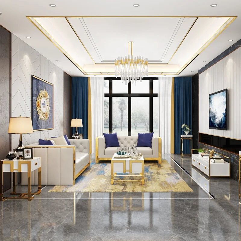 New Product Promotion Leather Living Room Two Modern Corner Sofa Sets Furniture