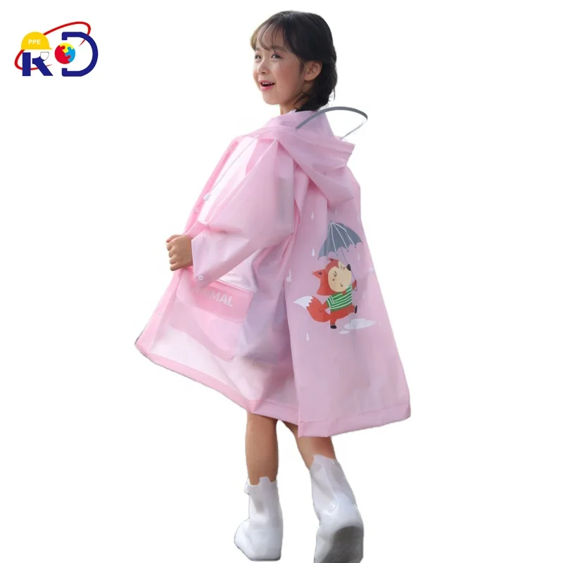 cute animal printed raincoat for kids with backpack