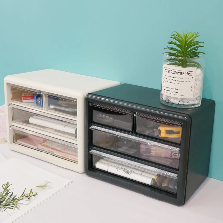 Customized OEM ODM Home Collection Cosmetics Office Supplies Desk Organizer Plastic Desktop Storage Box with 4 Drawers