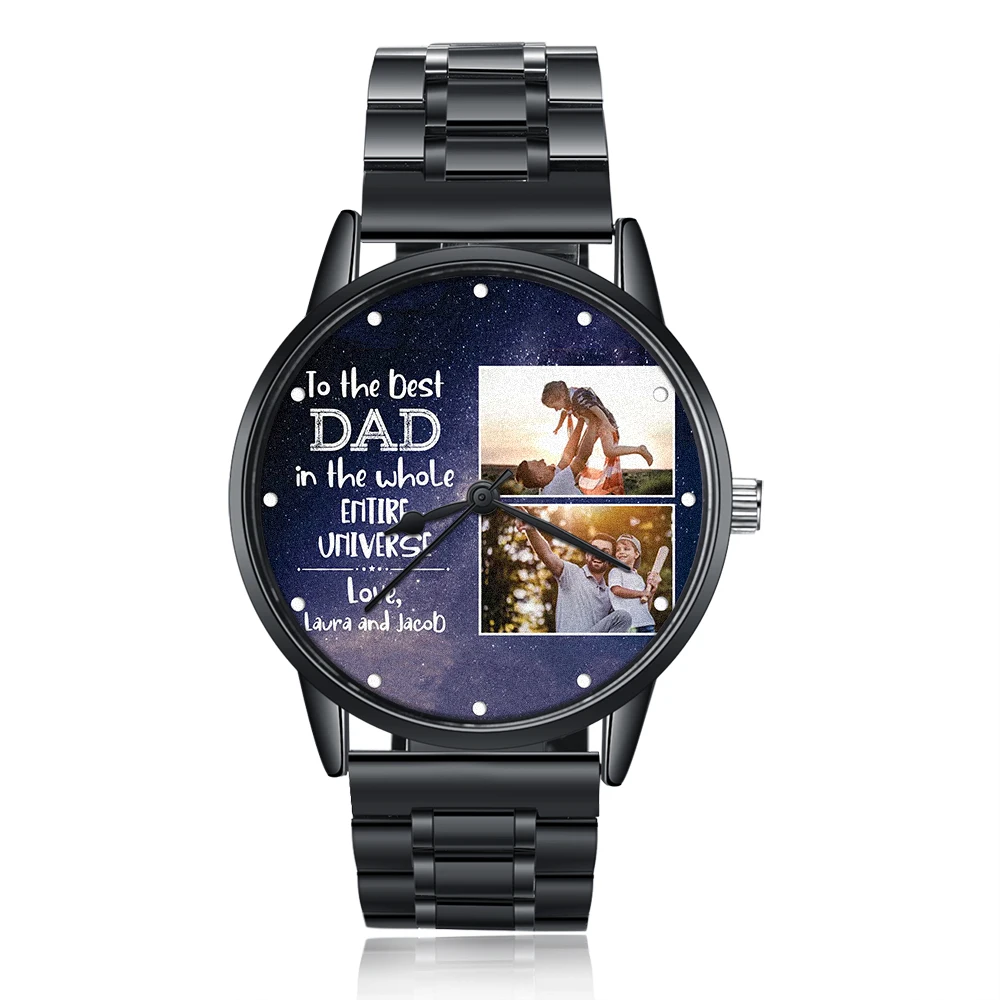 Подарок лучшему папе ручные часы с фото из нержавеющей стали Пользовательский логотип часы