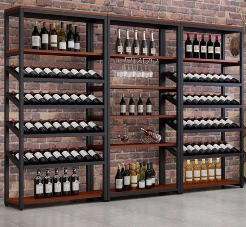 Simple Iron Wine Rack Cabinet Multi-layer Floor-to-ceiling bar Storage Display Shelf