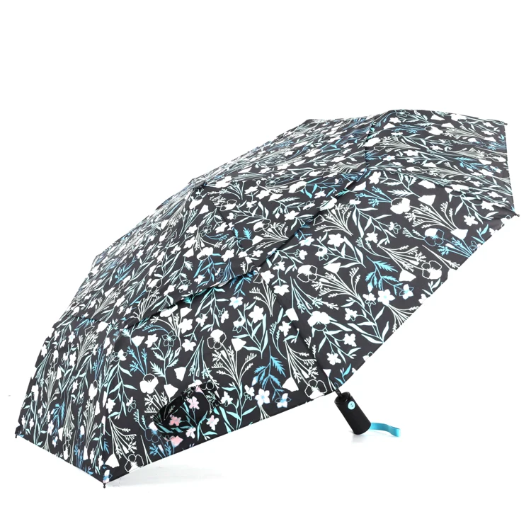 the umbrella for lady wholesale cheap price flower printing 3 folding automatic compact woman umbrella