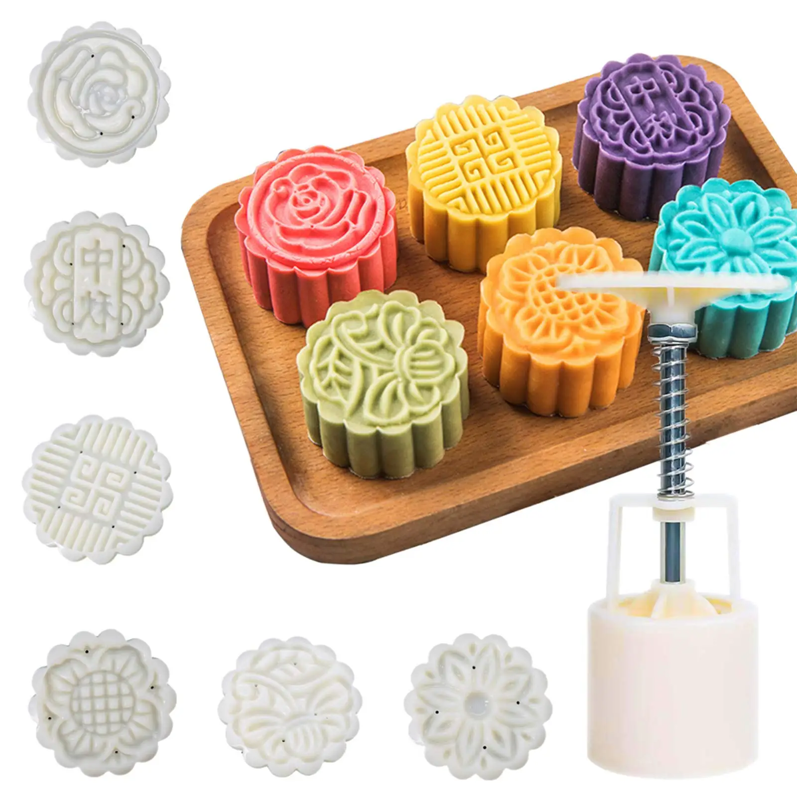  Moon Cake Mold Mid Autumn Festival DIY Hand Press Pastry Tool Maker Flower Mode Patterns Custom Cookie Embosser Cutter