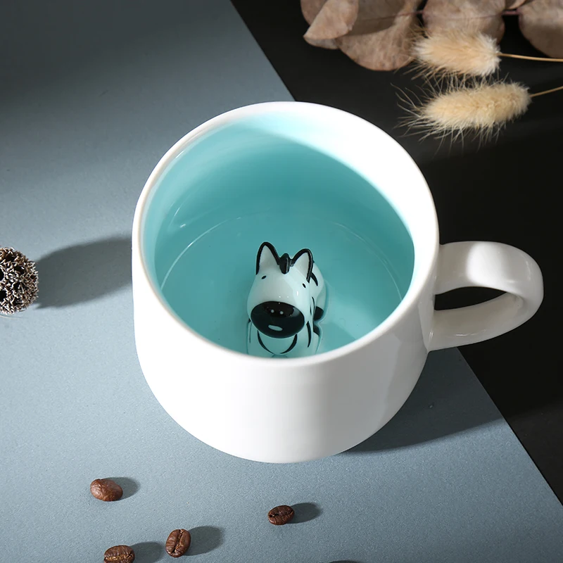 High Quality Customized Unique Design Ceramic Coffee Cup Cartoon Modern Color Matching Animal Mug