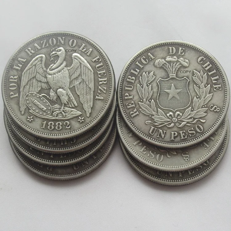 Reproduction Chile 1 Peso 1875 - 1891 7pcs Optional Silver Plated Decorative Commemorative Coins