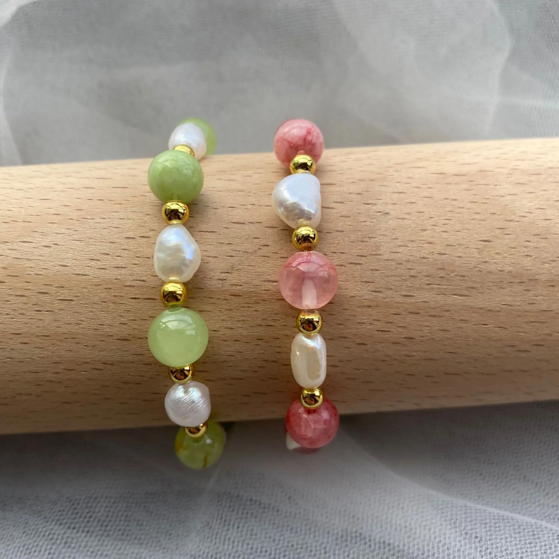  Creative Natural Freshwater Pearl Plus Stone Elastic Bracelets Baby Girl Handmade Jewelry