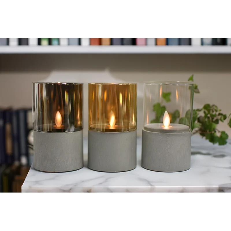 3 pcs/set Factory Direct LED Wax Candles Pillar Style in Faux Cement Shell Battery Operated for Elegant Home Accents