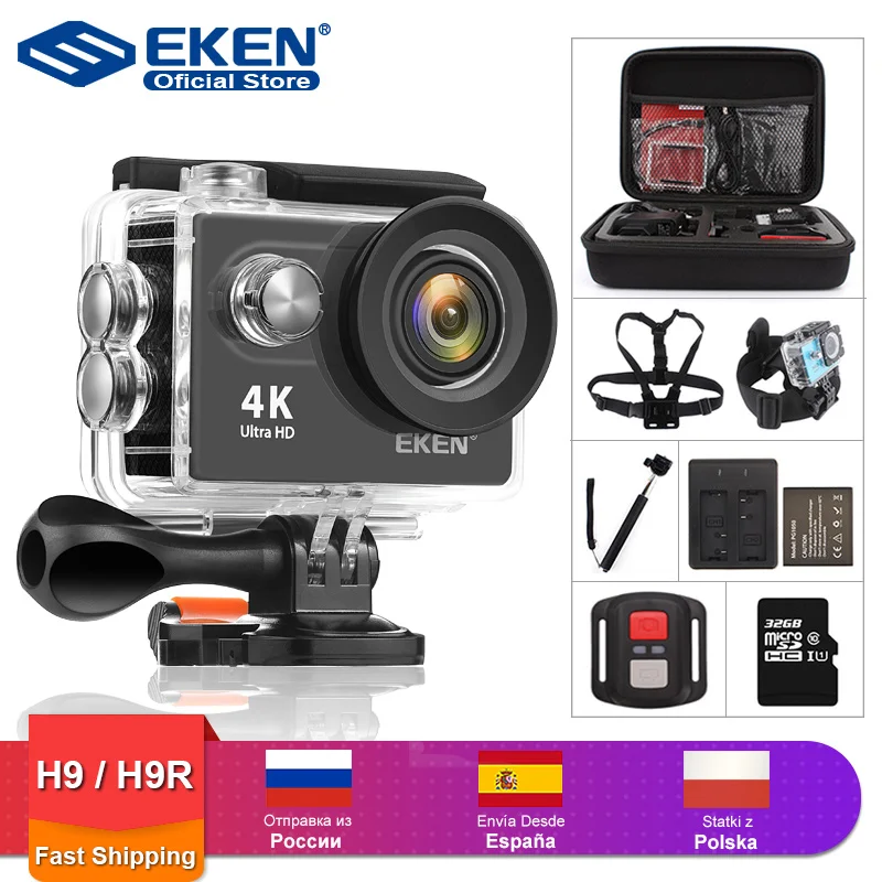 Лидер продаж Официальный магазин AliExpress EKEN оптовая продажа Прямая поставка Экшн-камера DDP 4K Wi-Fi H9 / H9R со складов