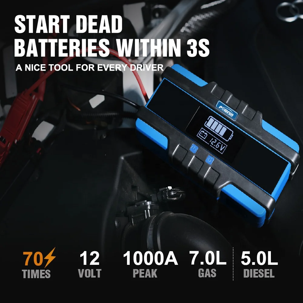 POWRUN Top Quality Portable 12V Booster Starting Device 20000mah Car Battery Jump Starters Power