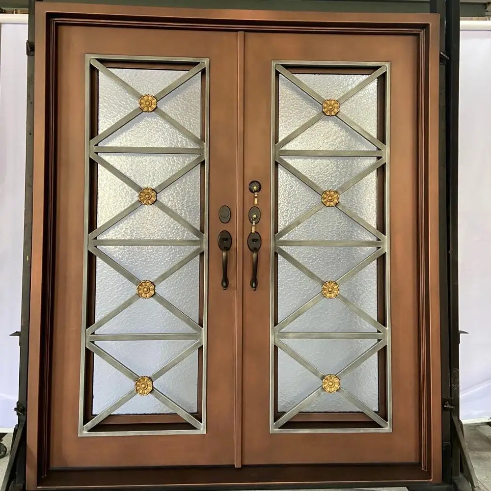 Настраиваемая внешняя кованая железная безопасная дверь, основная, двойная входная дверь, дизайн межкомнатной двери для дома