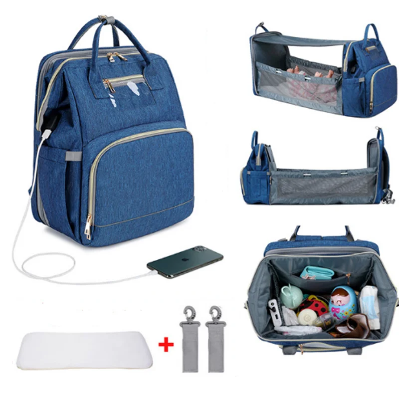 2021 Custom Logo Polyester Mummy Diaper Bags For Baby With 3 In 1 Changing Station Diaper Backpack