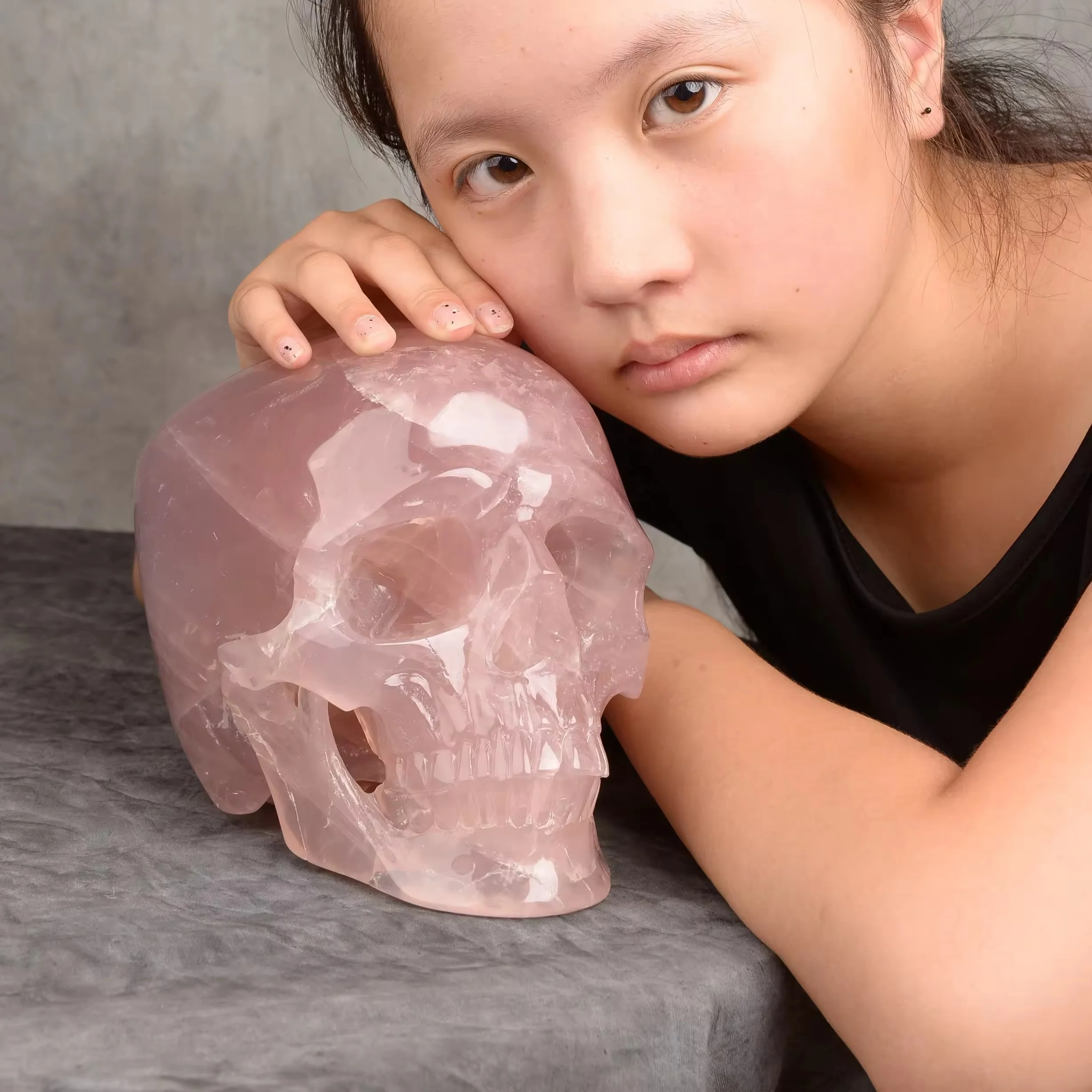 EUDEMON custom size Rose quartz Skulls Crystal Healing stones Crystal Crafts Holiday gift Human skulls statue meditation stone