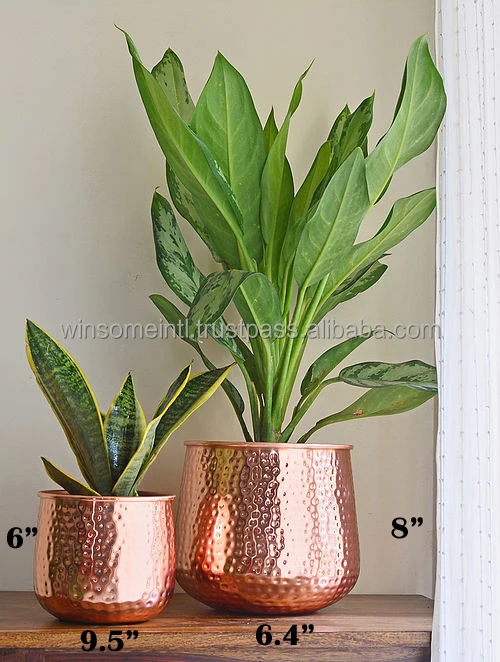 Decorative Metal Planter For Garden Decoration Copper color Hammered Planter Set of 2 For Home Decoration