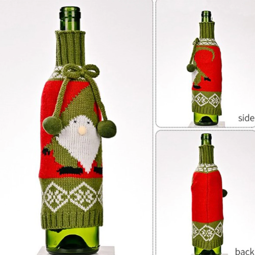 Wholesale Santa Decorations Xmas Wine Bottle Gift Loot Pompom Christmas Wine Bag