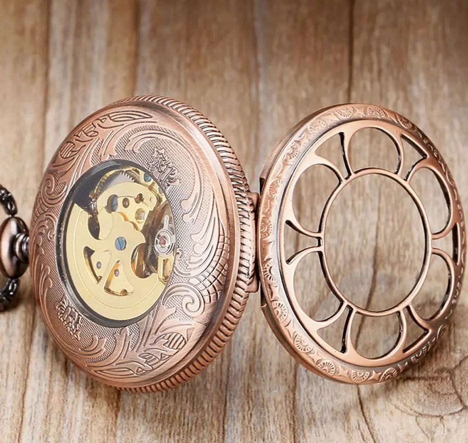 Classic Roman Sun Flower Pocket Watch Automatic Mechanical Pocket Watches