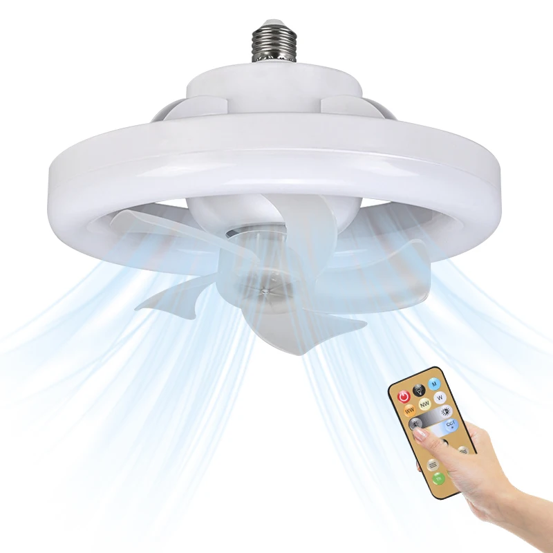Indoor Heat Home Living Room Bathroom Socket E27 Bulb Smart Dimmable Led Ceiling Light with Fan and Remote Control
