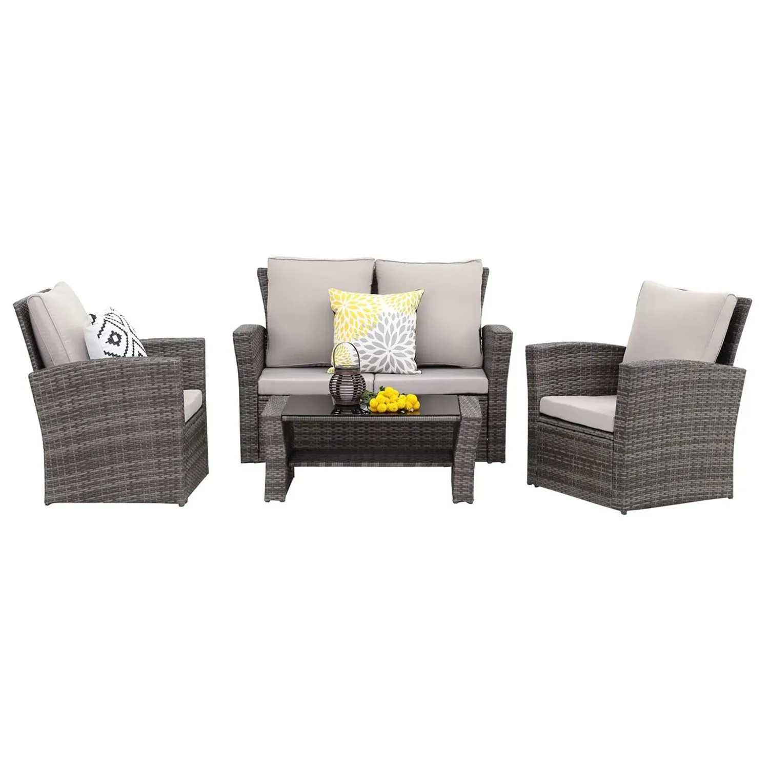4 Piece Patio Conversation set, outdoor wicker rattan  furniture garden sofa chair set with cushion.