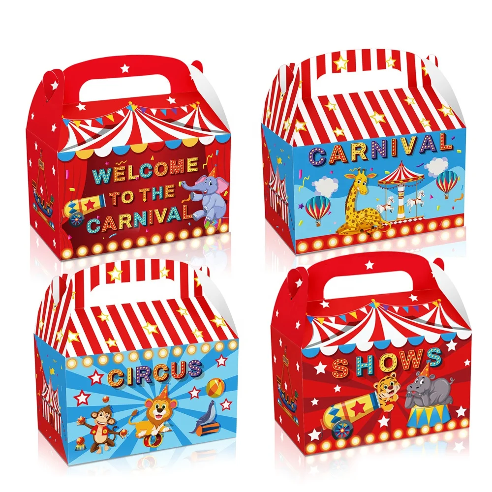 12 Pcs/Pack Paper Handle Animals Circus Carnival Candy Sweet Chocolate Gift Packaging Box for Party Decoration Supply