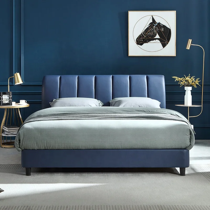 AIDI OEM/ODM European Luxury Modern Bedroom Furniture Letto Bett Tufted Soft King Size Double Wood Genuine Leather Bed Frame