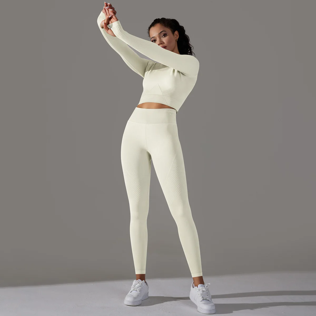 Gym Fitness Long Sleeve Sweatshirt Activewear High Waist Leggings Gym Wear Sets Women Two Piece Yoga Set For Women Long Sleeve