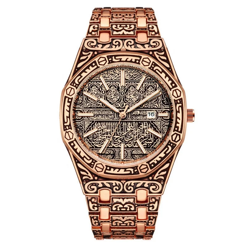 Hot Selling Classic Vintage Gold  Date Quartz Men Wristwatches Luminous Engrave Creative Watches Men Wrist