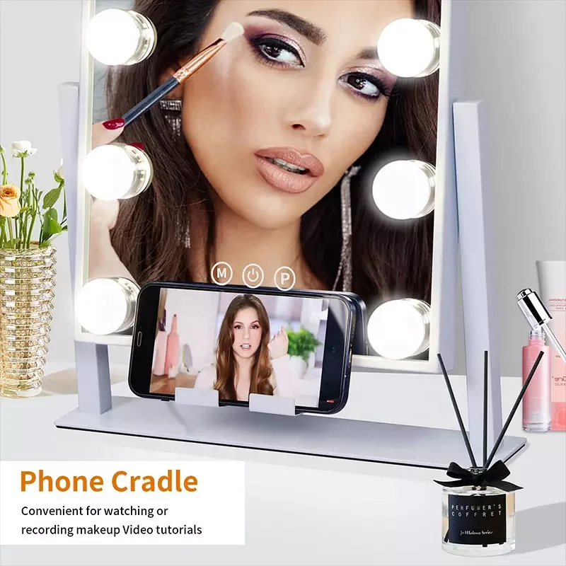 Stock in US! LED Bulbs Hollywood Makeup Mirror Dimmable Lighted Table Mirror with Light