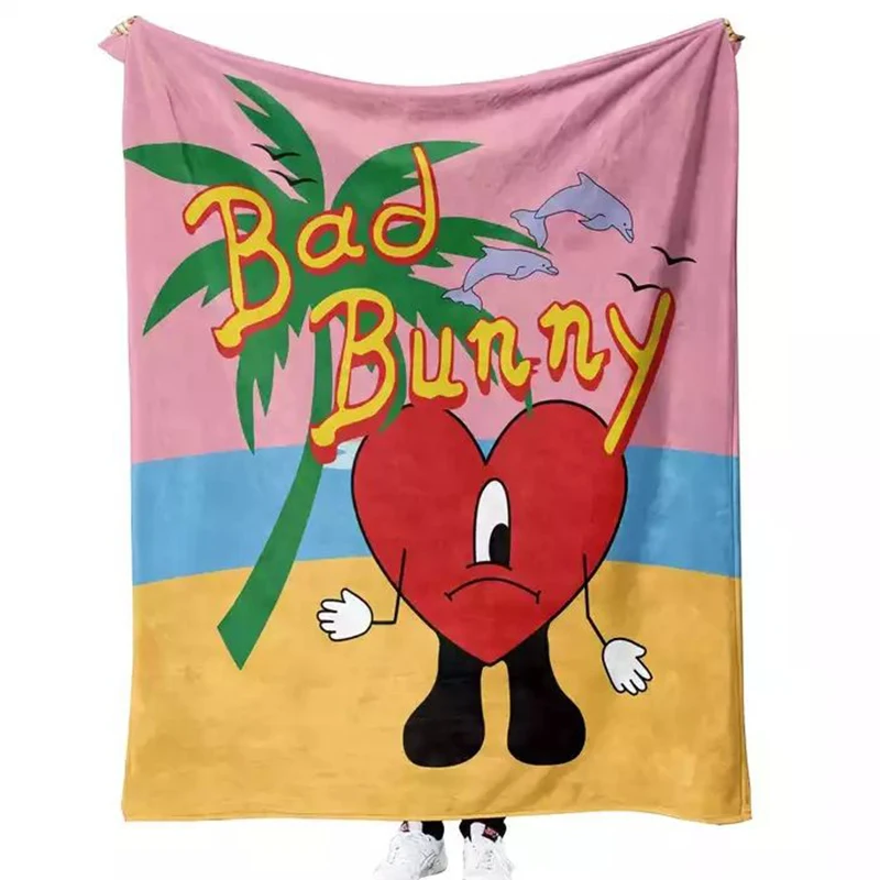 Custom With Logo Printed design Cartoon Painting Polyester bad bunny Sublimation fleece travel throw blanket