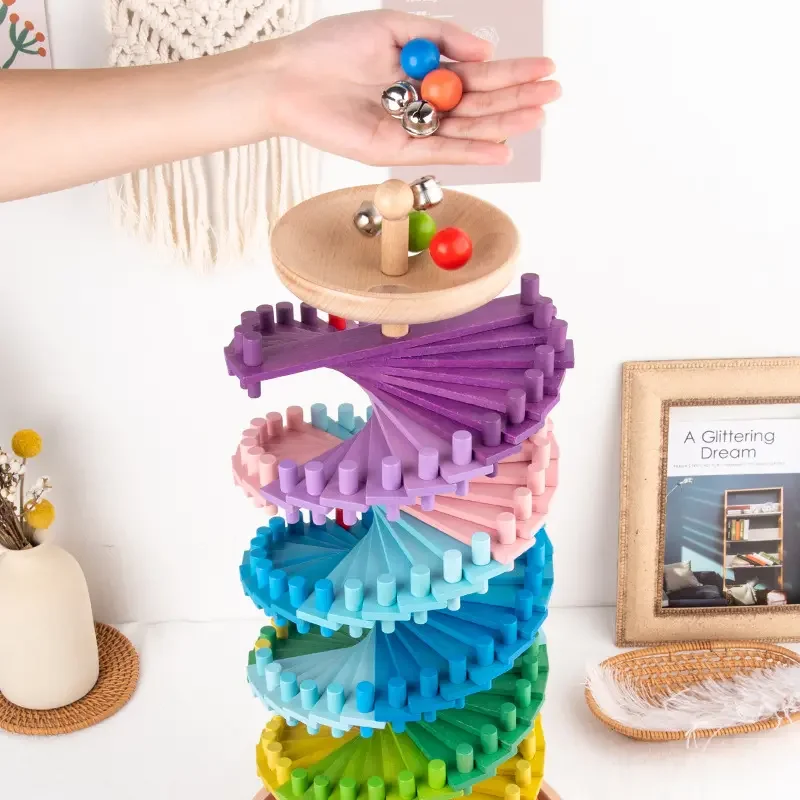 253pcs Wooden Blocks Rainbow Stacking Toys Kids Creative Ball Game Blocks Baby Montessori Educational Toys for Children