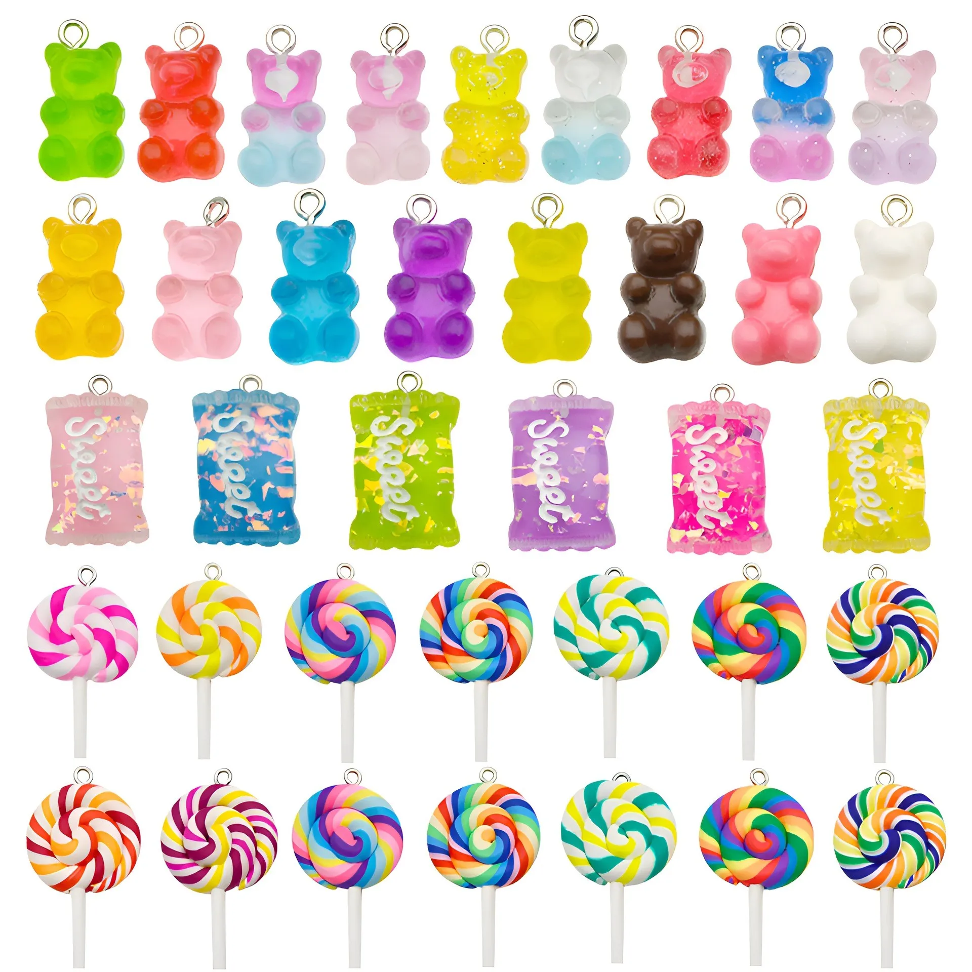 Cute Bear Lollipops Polymer Clay Resin Charms Colorful Candy Pendant Charm For Jewelry Making