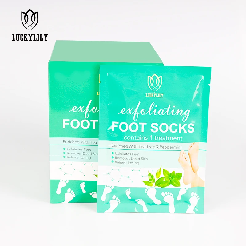 LuckyLily Custom Wholesale Peeling Exfoliating Foot Mask Feet Mask Remove Dead Skin Cuticles Heel Foot Care Pedicure Socks