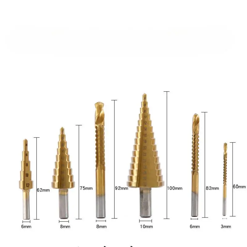 6-Pcs Titanium-Plated Cone Drill Bit countersink and Serrated Drill Bits Woodworking Tools for Hole Opener Professional Set