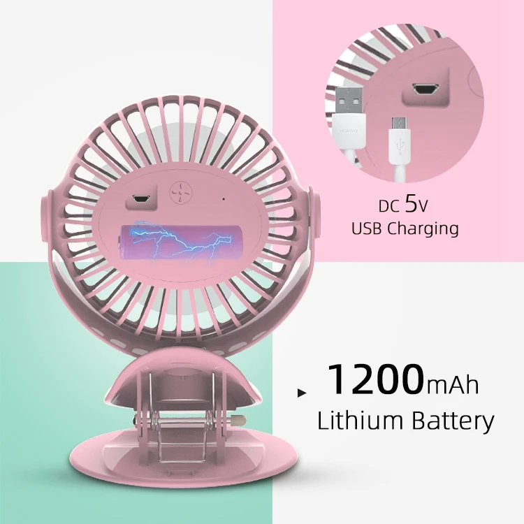 Rechargeable USB Stroller Portable Powered Fan Small Clip on Fan Desk Fan for Office Outdoor Traveling Camping