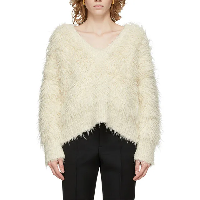 Custom Alpaca Chunky Knit pullover  Women white Coat Cashmere Oversize Fuzzy Mohair Sweaters