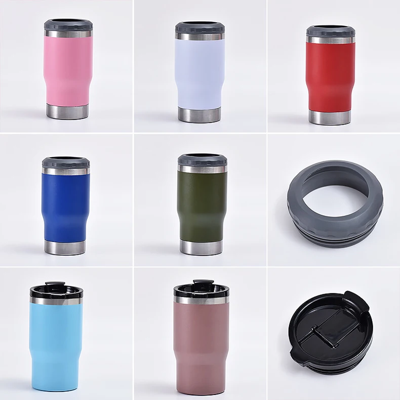 Wholesale Double Wall  4 in 1 Steel Can Cooler Vacuum Insulated Can Cooler With Opener 14oz Water Beer Can Cooler