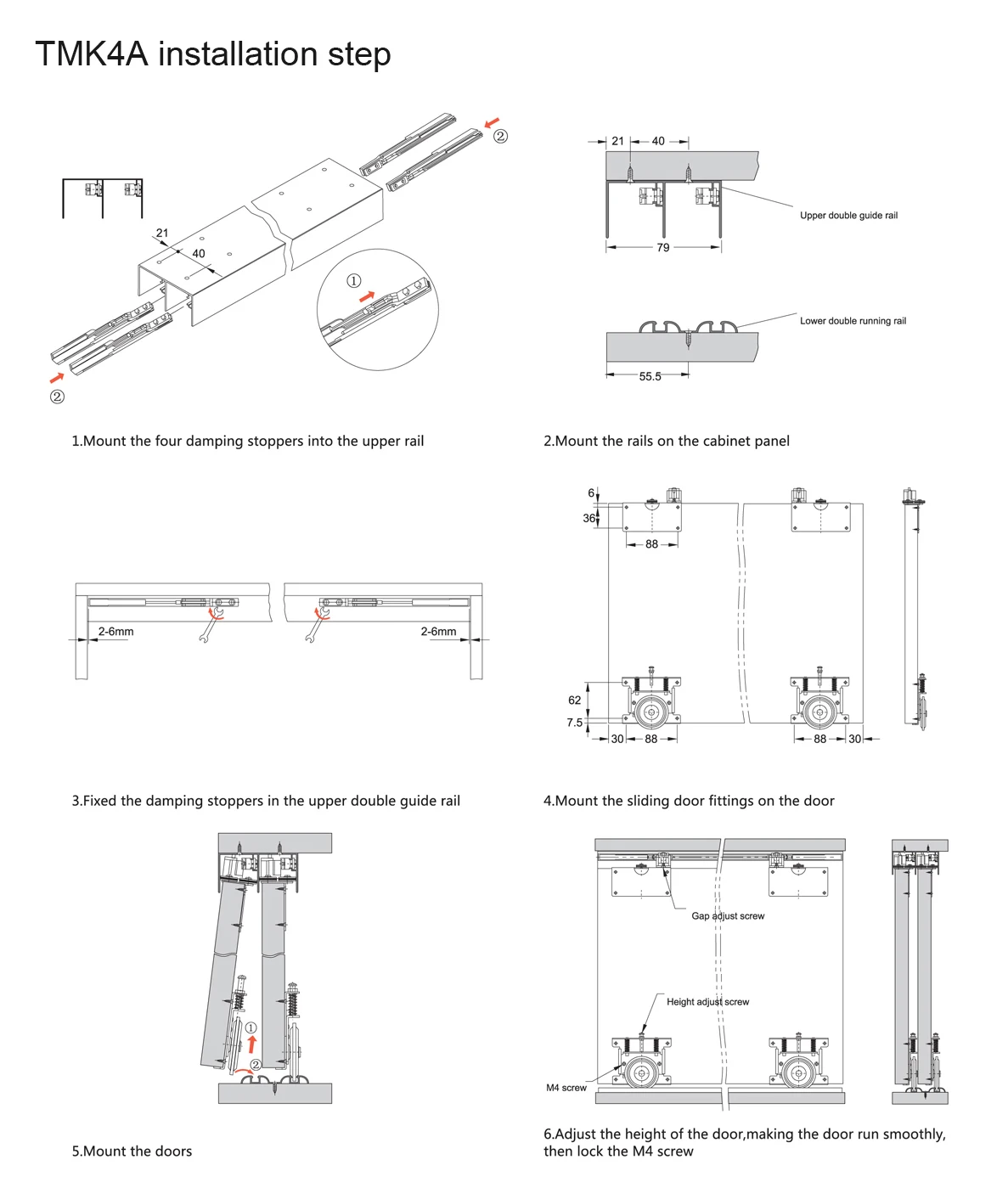 TMK4A sliding door system sliding door rollers sliding door hardware