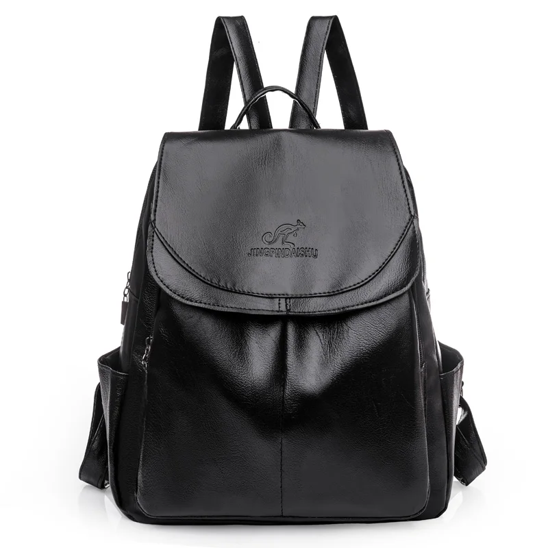 Sac a Dos Simple Waterproof Retro Soft Leather Women Backpacks Ladies Solid Color Travel Bagpack School Bags