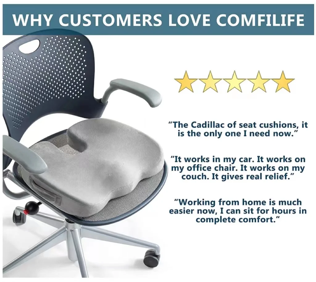 Non-slip Orthopedic Gel  Memory Foam Coccyx Seat Cushion For Tailbone Pain