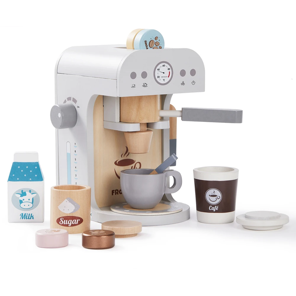 Pretend Wooden Kitchen Toys Kids Simulation Kitchenware Girl Gift Toys Kids Kitchen Play Home Puzzle Coffee Machine Set