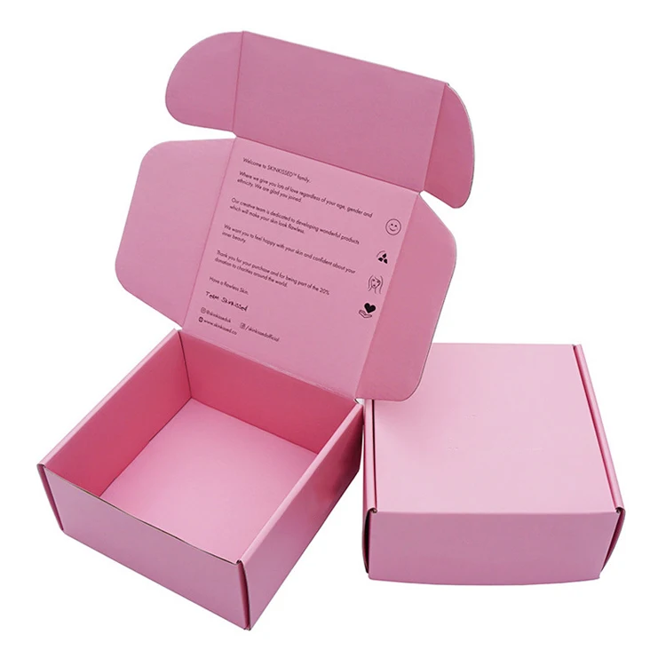 Eco-friendly biodegradable corrugated shipping box pink mailer packaging paper boxes for small business
