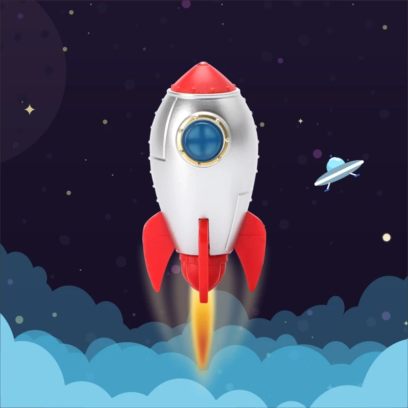 Custom Logo Red Retro Rocket Ship Led Sound Keychain for Promotion Gifts Toy