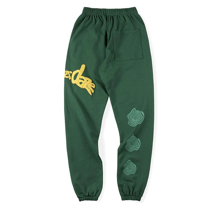 designer thick streetwear wide leg men no drawstring brown unisex heavyweight 100% cotton custom logo puff print sweatpants