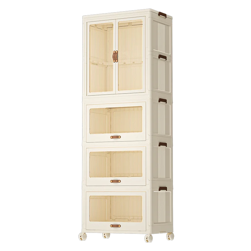 Double Tiers Easy Installation Portable Wardrobe Drawer Foldable Plastic Storage Box for Bedding Clothing Living Room Floor Type